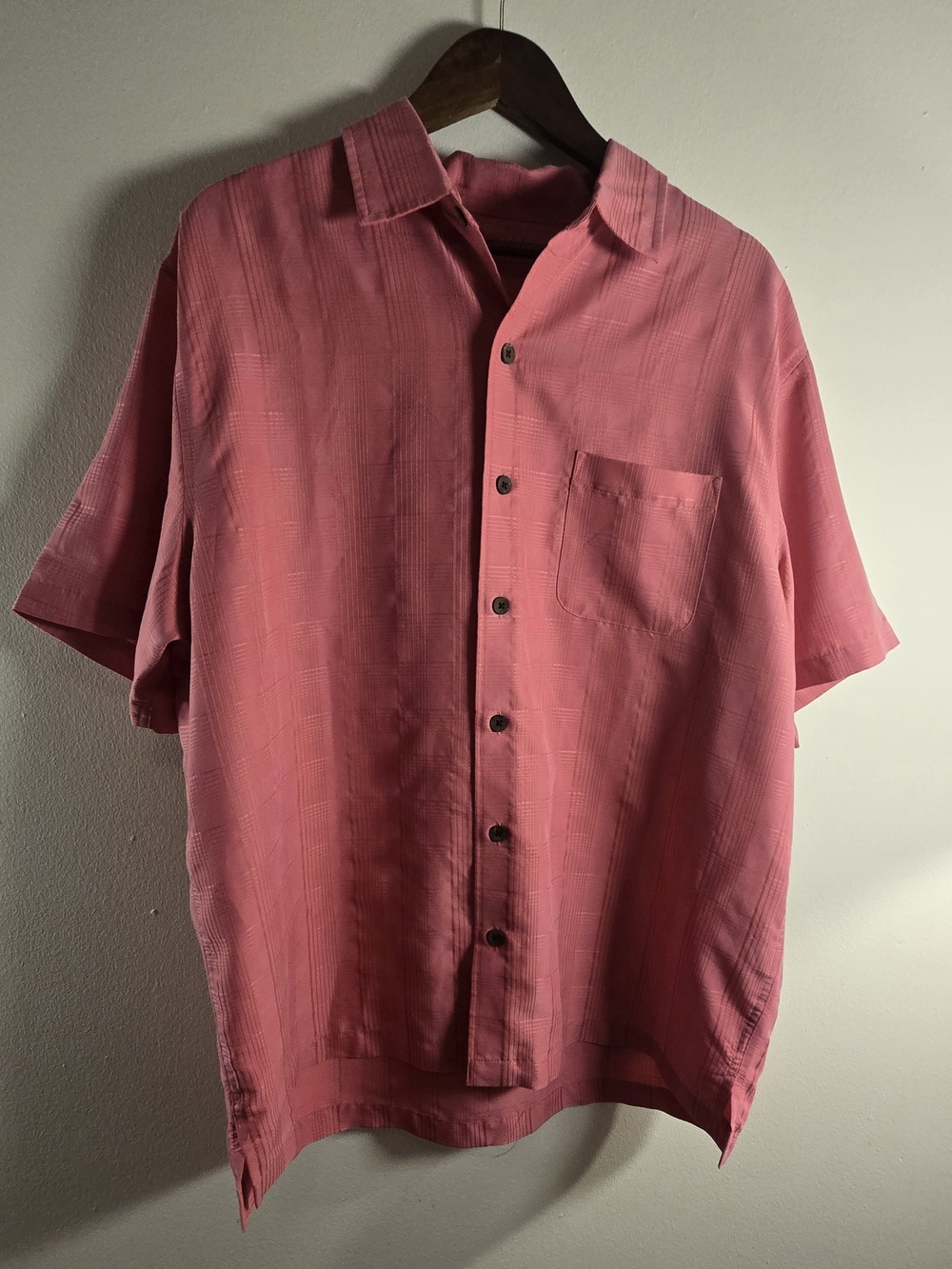 Caribbean Dillard's Solid Cross Hatch Camp Shirt Coral Pink XL Men's